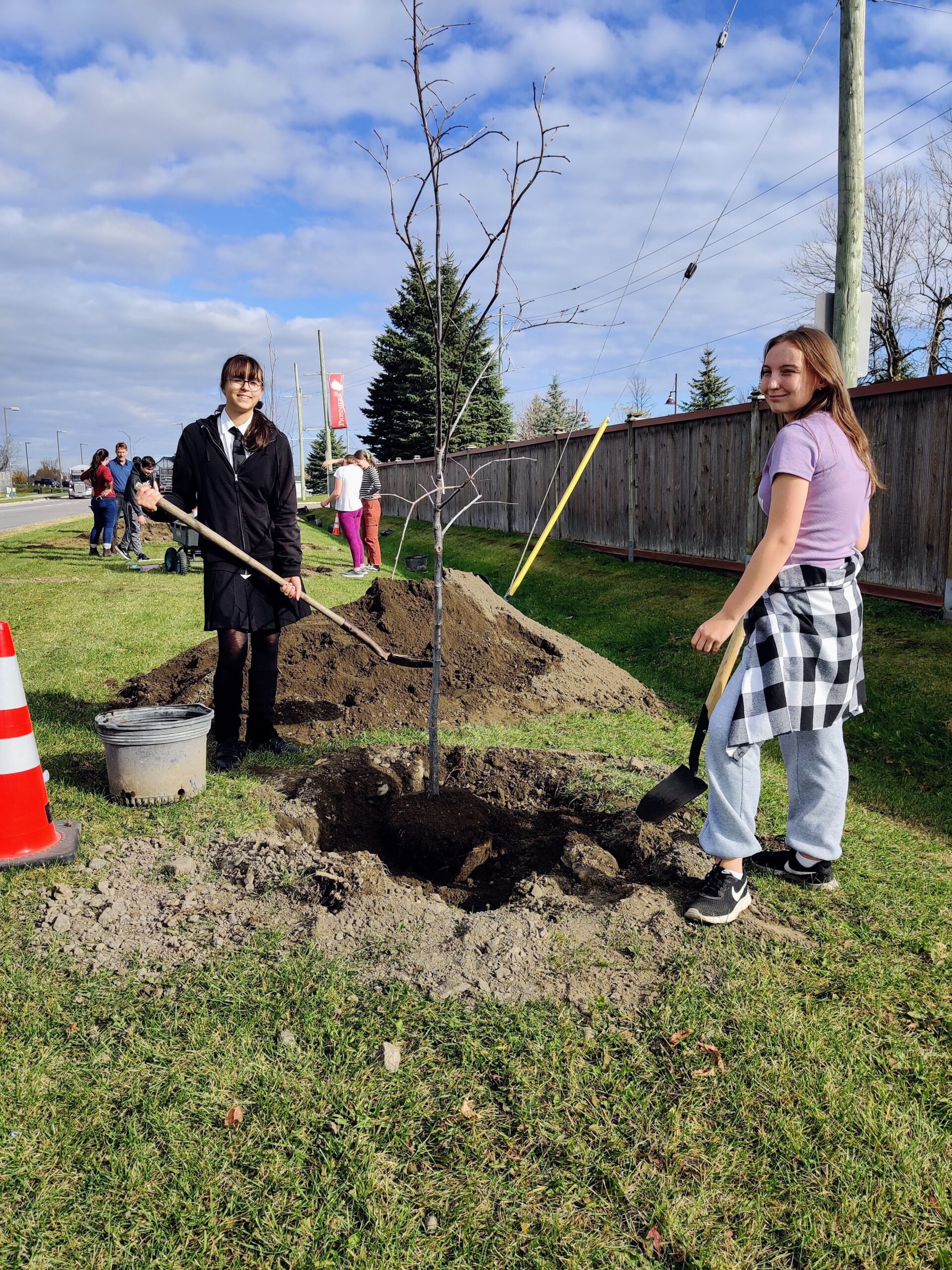 Des jeunes plantent un arbre près de leur école
